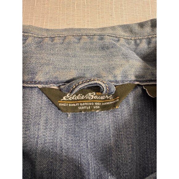 Eddie Bauer Western Shirt Womens Small Blue Denim Pearl Snap Long Sleeve Top - Picture 9 of 14